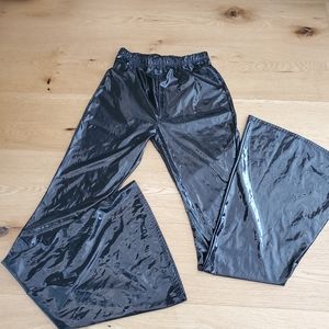 Halloween vinyl shiny wide Flare leg pants elastic waist Y2K disco costume ABBA